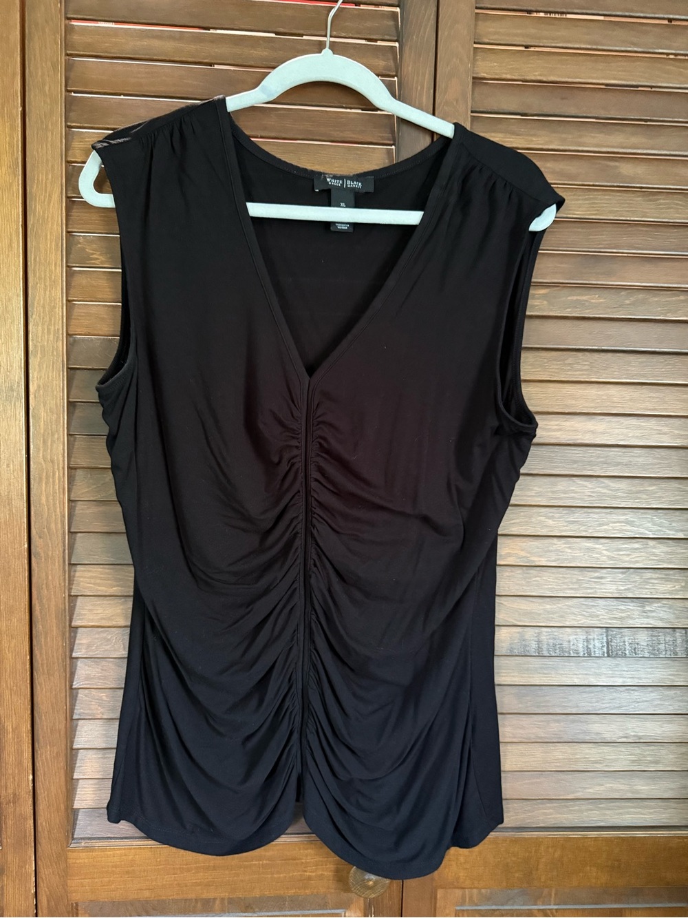 White House Black Market Black Ruched V-Neck Sleeveless Tank